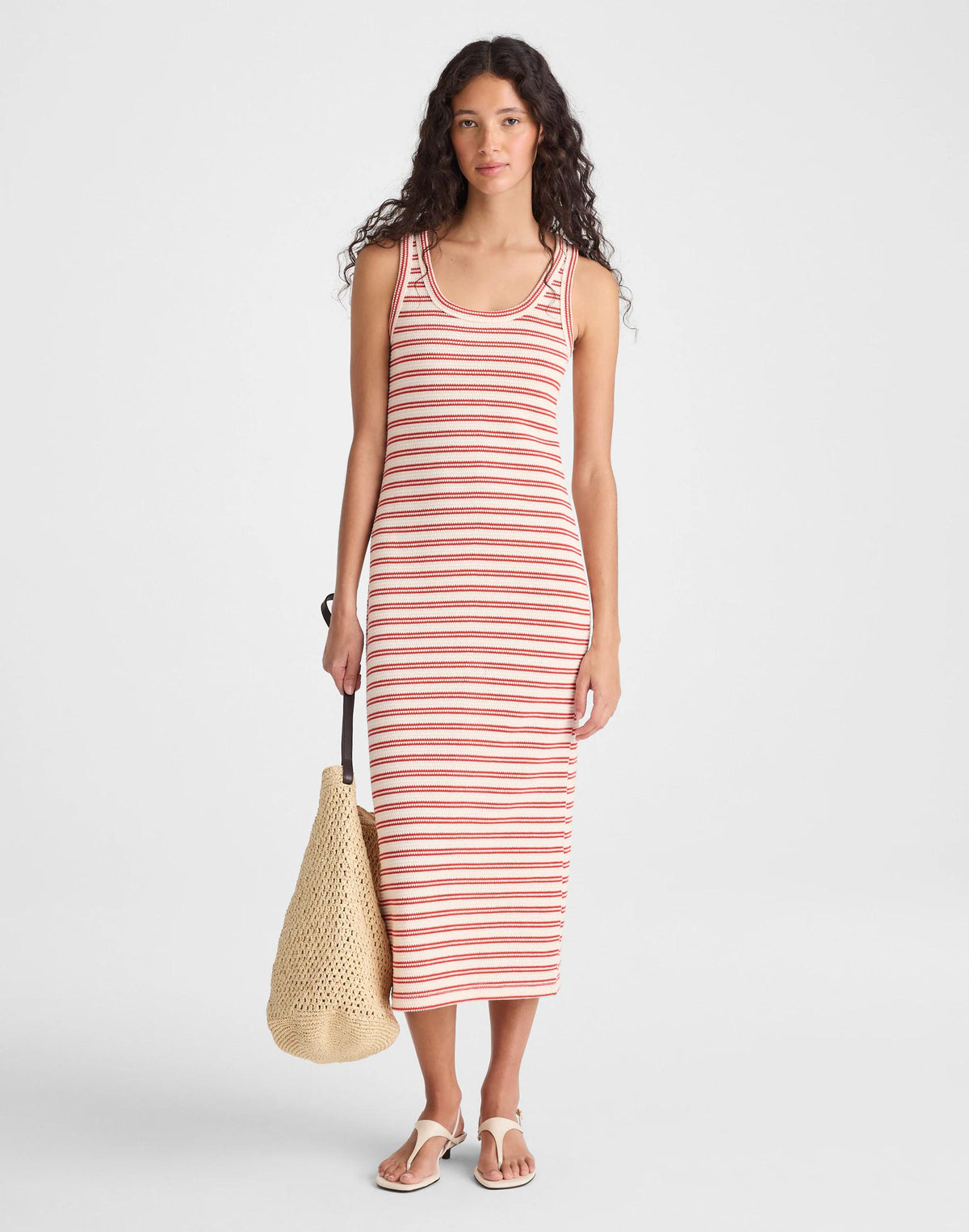 Madewell Scoopneck Tank Maxi Dress Red Stripe Jacquard