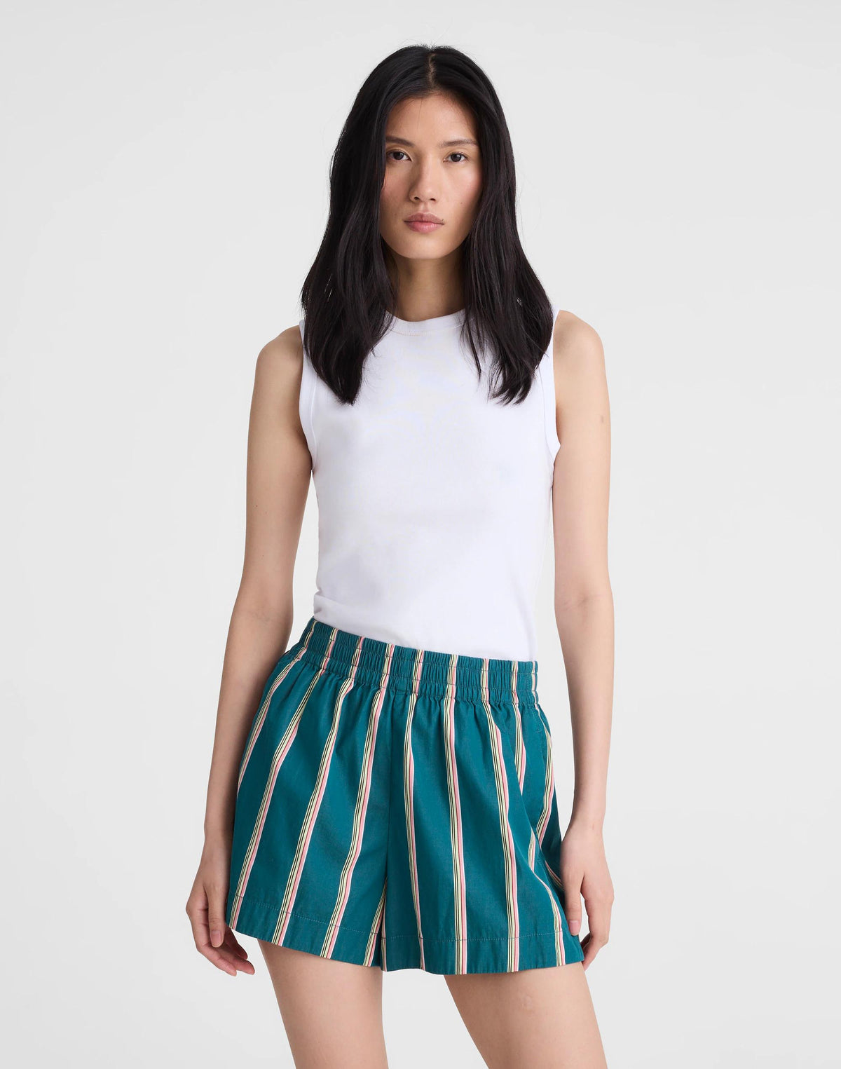 Madewell Madewell x Shopbop Pull-On Shorts in Poplin Deep Lagoon Stripe