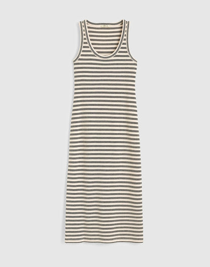 Madewell Scoopneck Tank Maxi Dress Black Stripe Jacquard