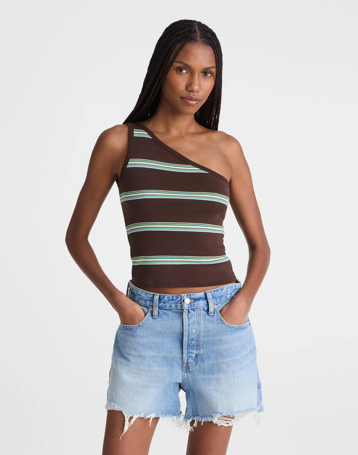 Madewell Madewell x Shopbop '90s One-Shoulder Tank in Compact Cotton Dark Brown