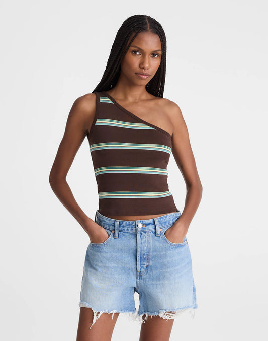 Madewell Madewell x Shopbop '90s One-Shoulder Tank in Compact Cotton Dark Brown