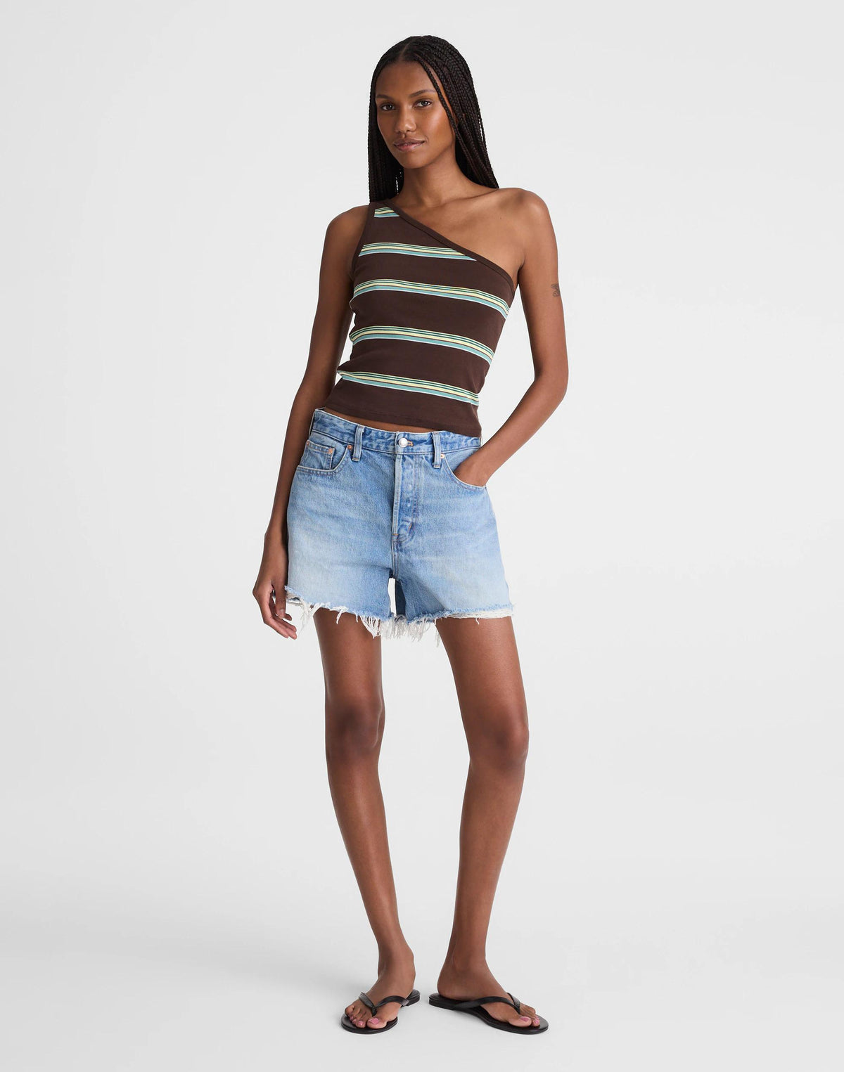 Madewell Madewell x Shopbop '90s One-Shoulder Tank in Compact Cotton Dark Brown