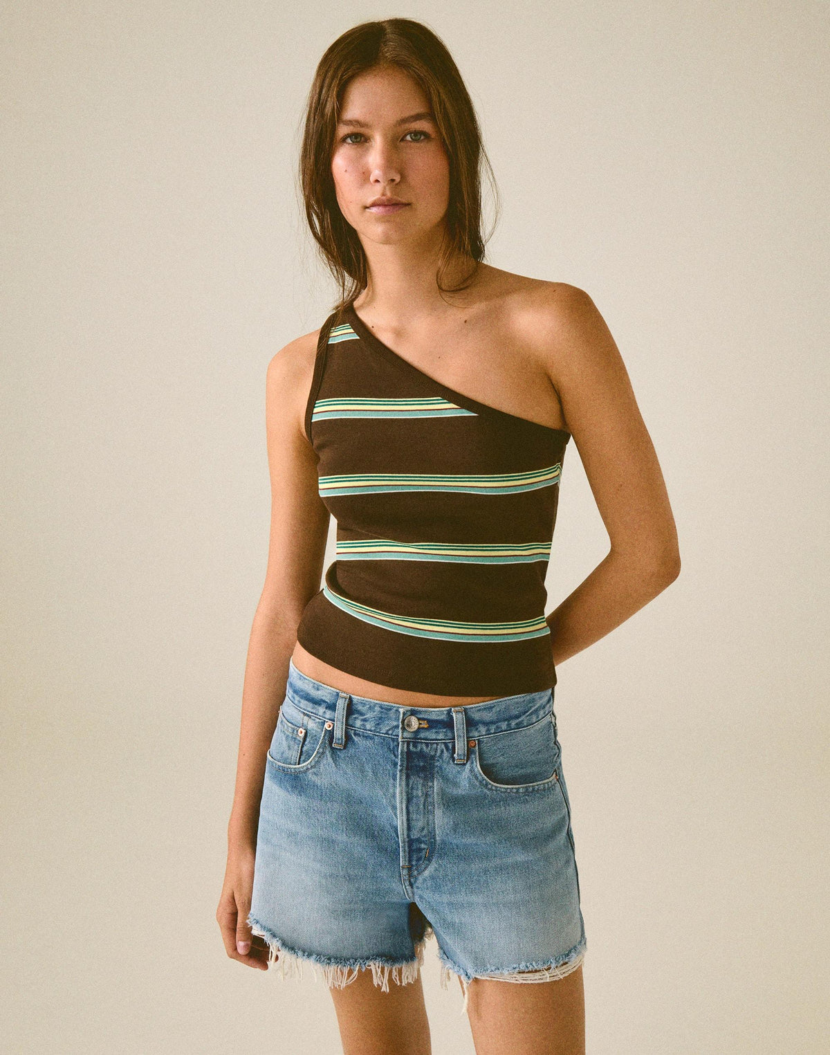 Madewell Madewell x Shopbop '90s One-Shoulder Tank in Compact Cotton Dark Brown