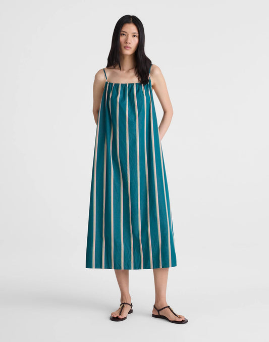 Madewell Madewell x Shopbop Gathered A-Line Midi Dress Deep Lagoon Stripe