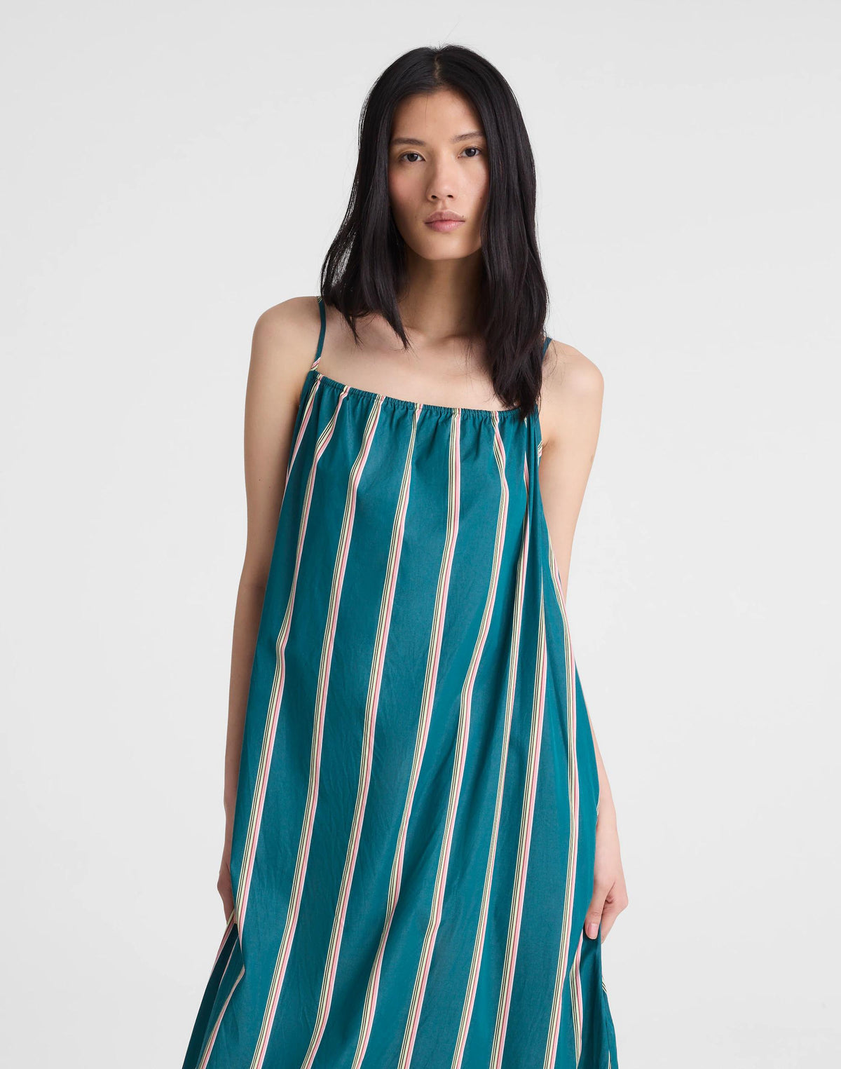 Madewell Madewell x Shopbop Gathered A-Line Midi Dress Deep Lagoon Stripe