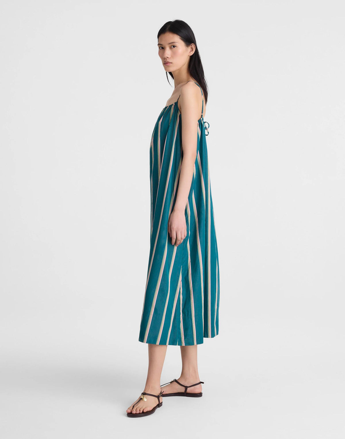 Madewell Madewell x Shopbop Gathered A-Line Midi Dress Deep Lagoon Stripe