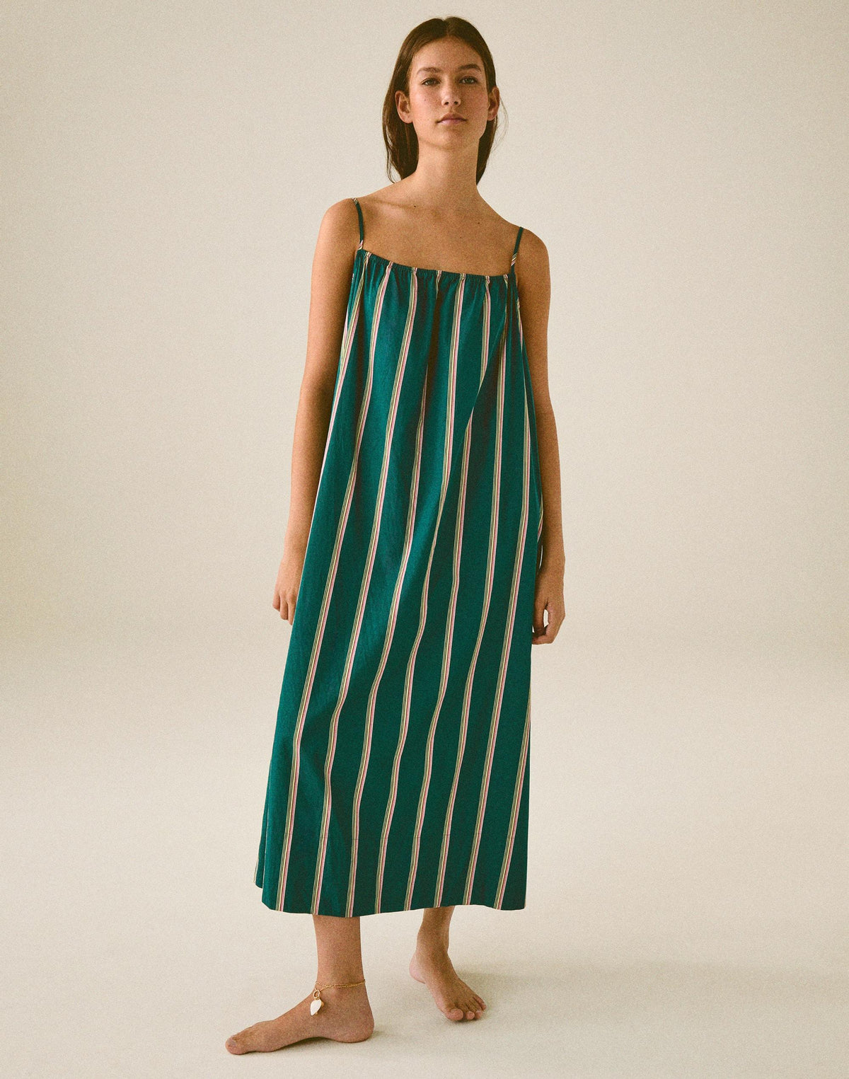 Madewell Madewell x Shopbop Gathered A-Line Midi Dress Deep Lagoon Stripe