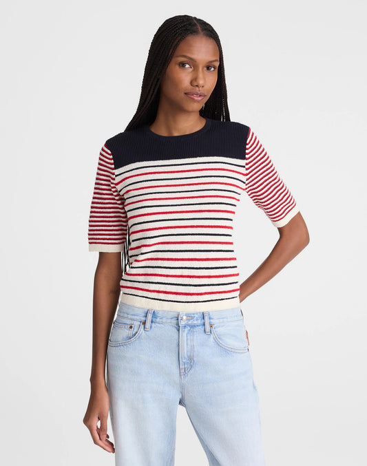 Madewell Bouclé-Knit Sweater Tee Red And Navy Multi Stripe