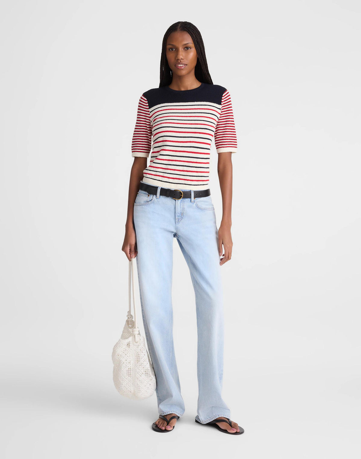 Madewell Bouclé-Knit Sweater Tee Red And Navy Multi Stripe