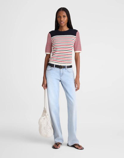 Madewell Bouclé-Knit Sweater Tee Red And Navy Multi Stripe