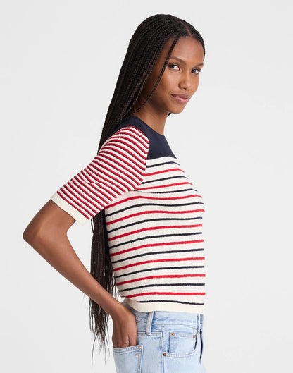 Madewell Bouclé-Knit Sweater Tee Red And Navy Multi Stripe