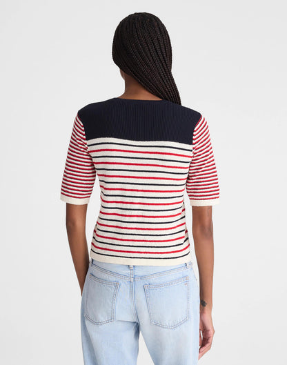 Madewell Bouclé-Knit Sweater Tee Red And Navy Multi Stripe