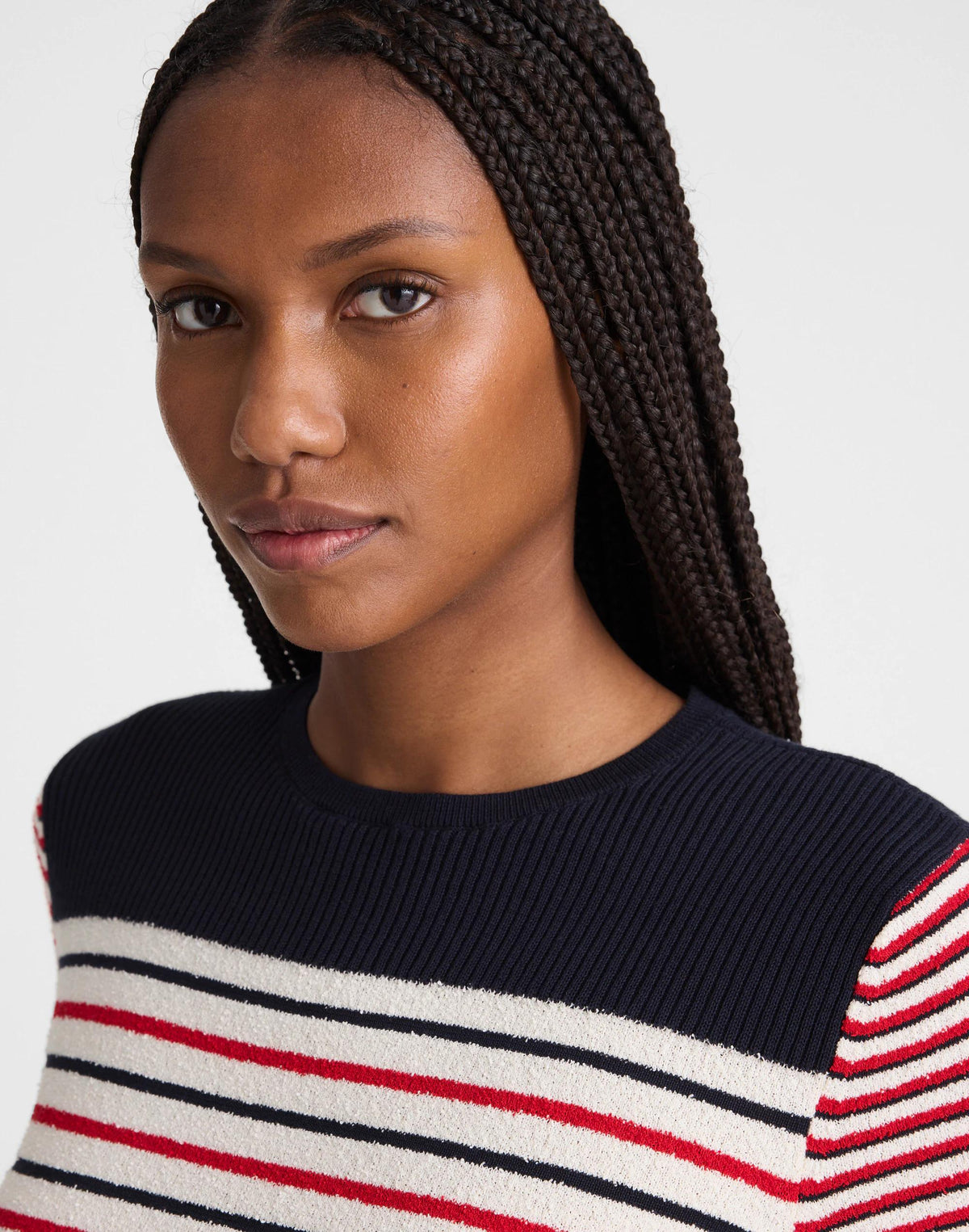 Madewell Bouclé-Knit Sweater Tee Red And Navy Multi Stripe