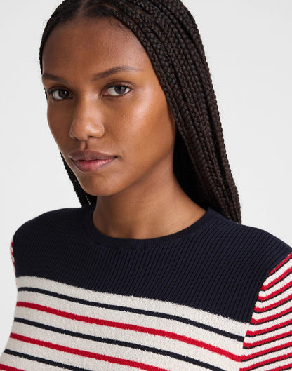 Madewell Bouclé-Knit Sweater Tee Red And Navy Multi Stripe