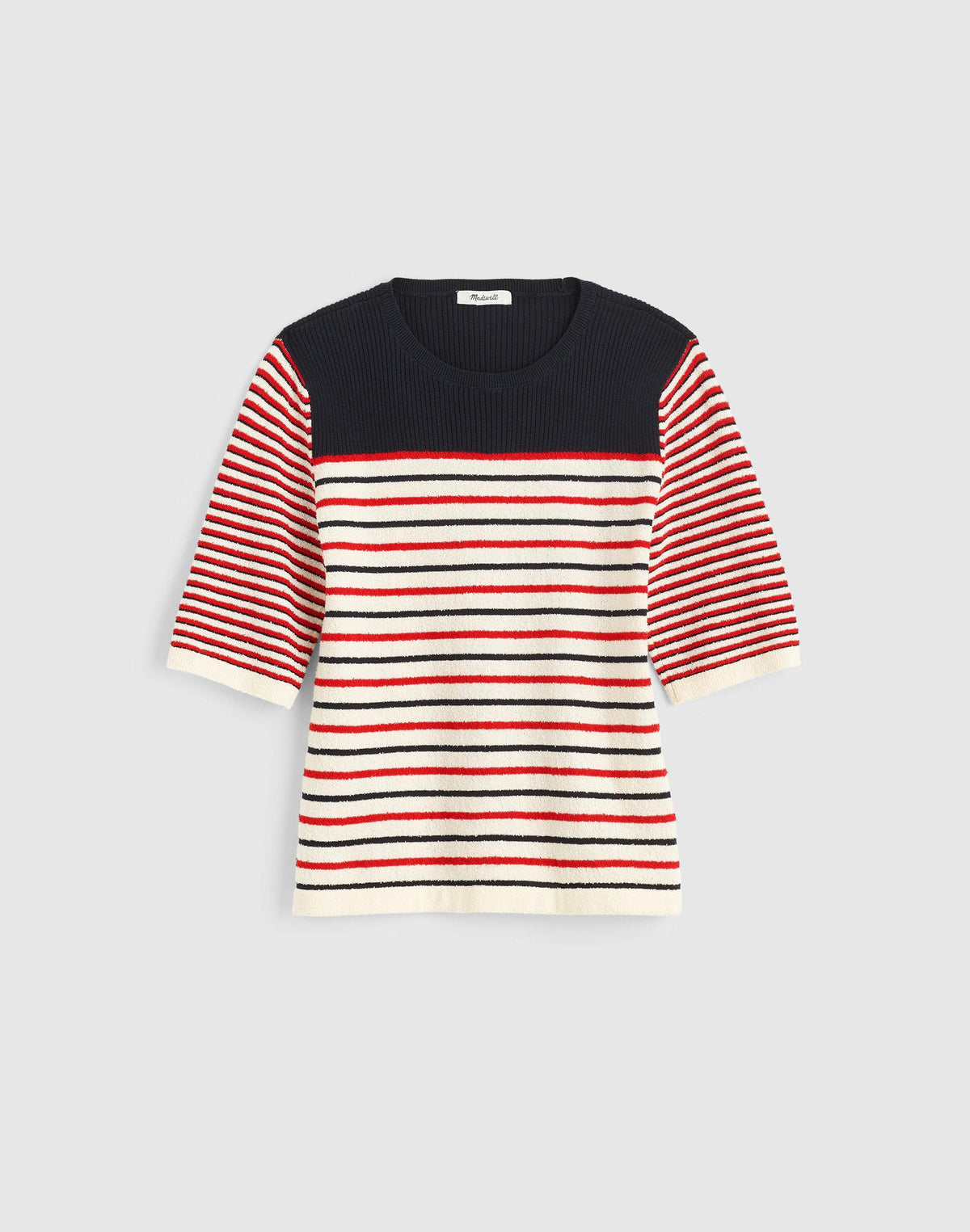 Madewell Bouclé-Knit Sweater Tee Red And Navy Multi Stripe
