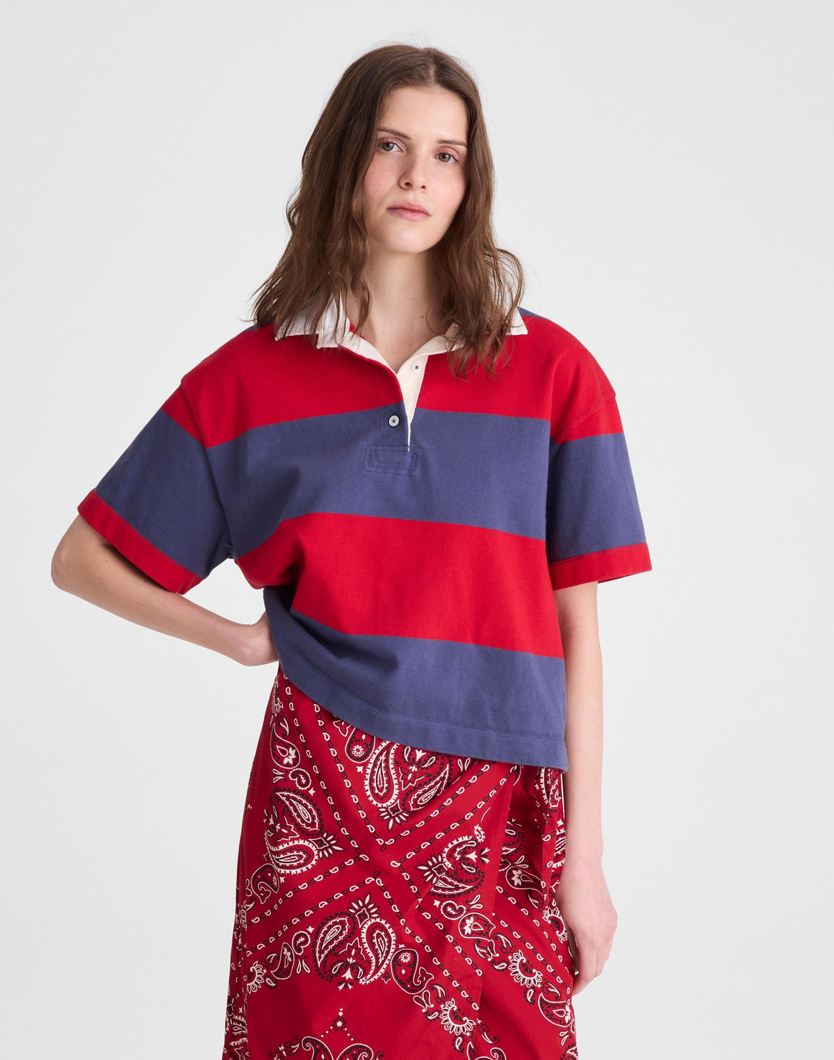 Madewell Boxy Rugby Polo Varsity Red And Navy Stripe