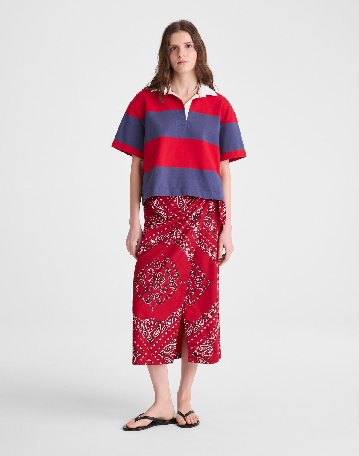 Madewell Boxy Rugby Polo Varsity Red And Navy Stripe