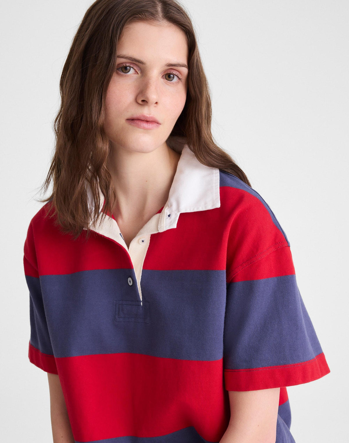 Madewell Boxy Rugby Polo Varsity Red And Navy Stripe