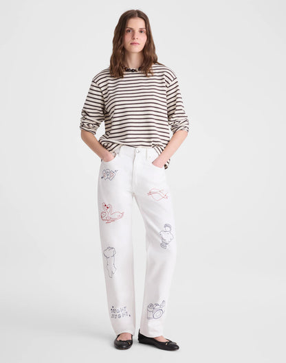 Madewell Embroidered Slim Boyfriend Jean Tile White