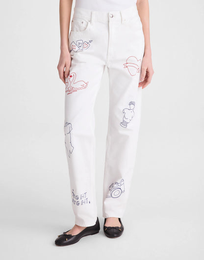 Madewell Embroidered Slim Boyfriend Jean Tile White