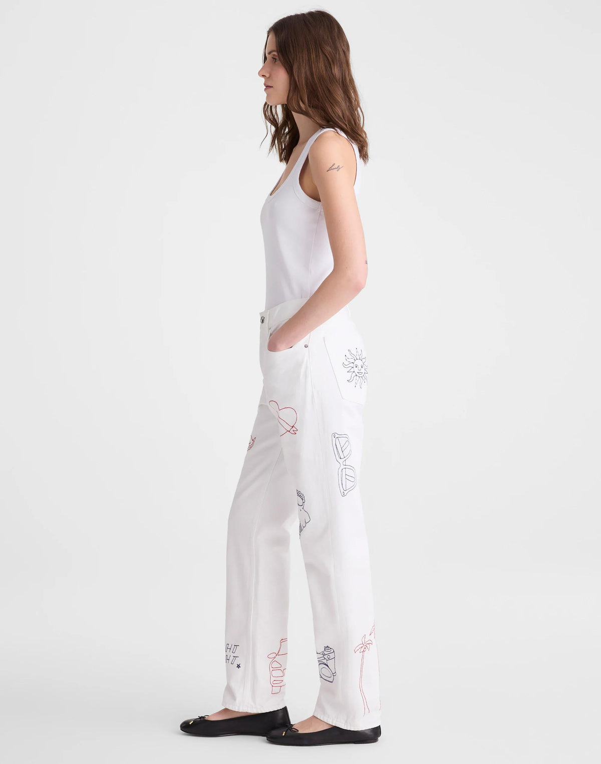 Madewell Embroidered Slim Boyfriend Jean Tile White
