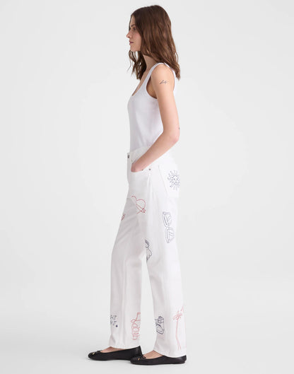 Madewell Embroidered Slim Boyfriend Jean Tile White