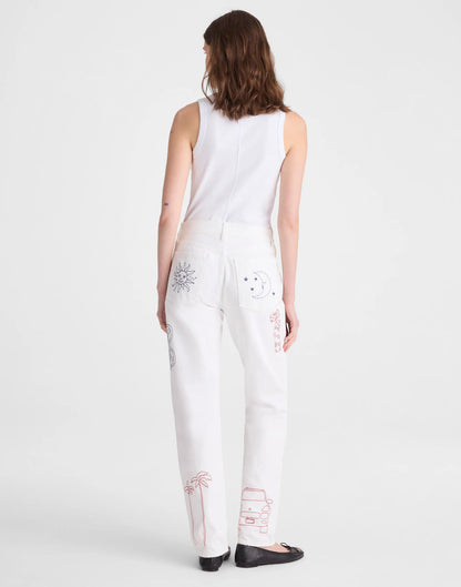 Madewell Embroidered Slim Boyfriend Jean Tile White