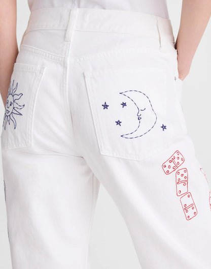 Madewell Embroidered Slim Boyfriend Jean Tile White