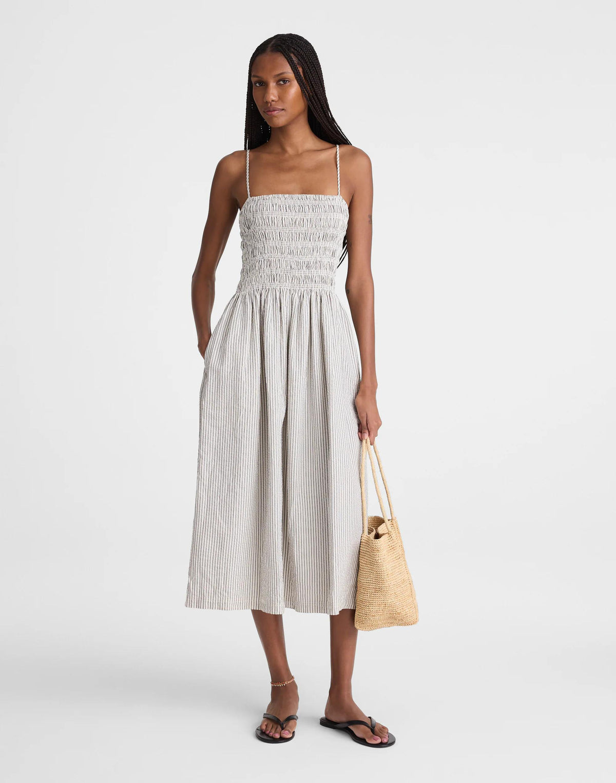Madewell The Peyton Midi Dress Black Vintage Ivory Yarndye