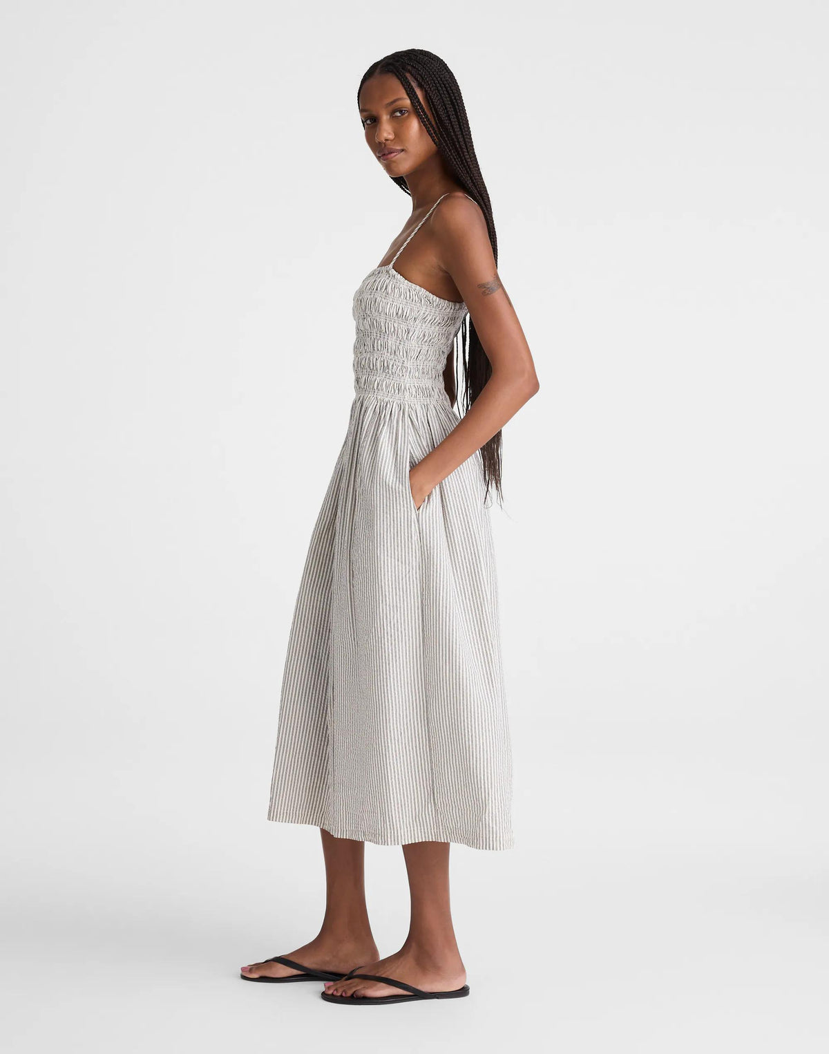 Madewell The Peyton Midi Dress Black Vintage Ivory Yarndye
