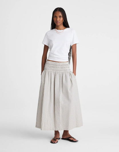 Madewell Sophia Midi Skirt in Seersucker Black Vintage Ivory Yarndye
