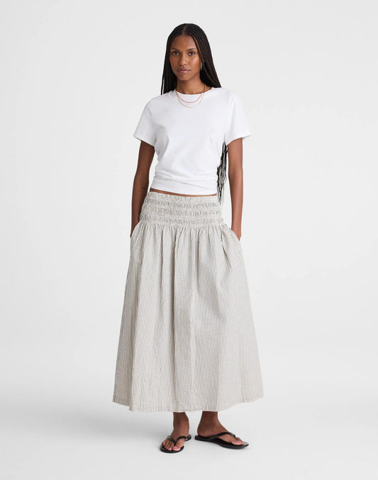 Madewell Sophia Midi Skirt in Seersucker Black Vintage Ivory Yarndye