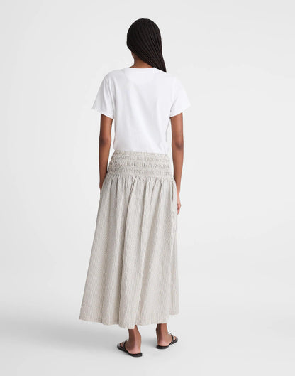Madewell Sophia Midi Skirt in Seersucker Black Vintage Ivory Yarndye