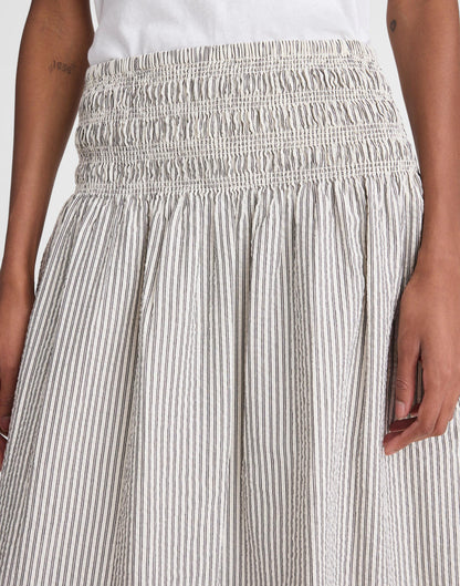 Madewell Sophia Midi Skirt in Seersucker Black Vintage Ivory Yarndye