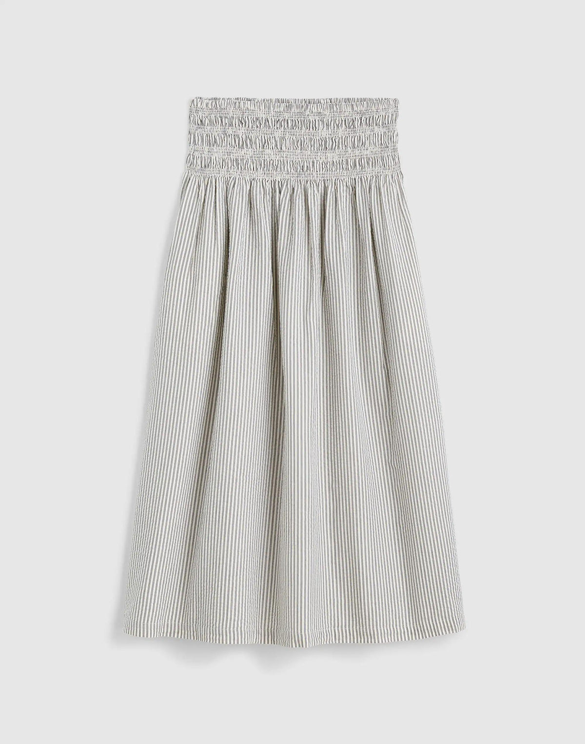 Madewell Sophia Midi Skirt in Seersucker Black Vintage Ivory Yarndye