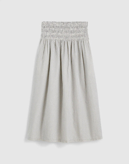 Madewell Sophia Midi Skirt in Seersucker Black Vintage Ivory Yarndye