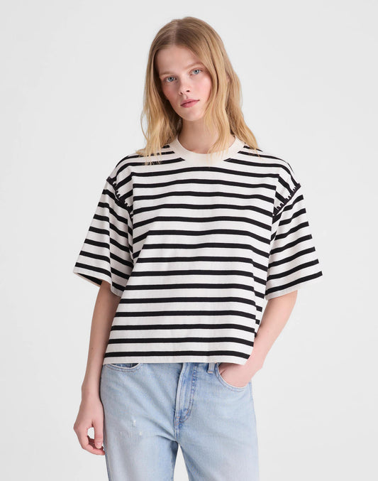 Madewell The Boxy Crop Tee in Allday Jersey Black To White Stripe
