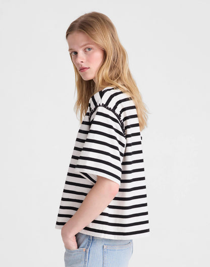 Madewell The Boxy Crop Tee in Allday Jersey Black To White Stripe