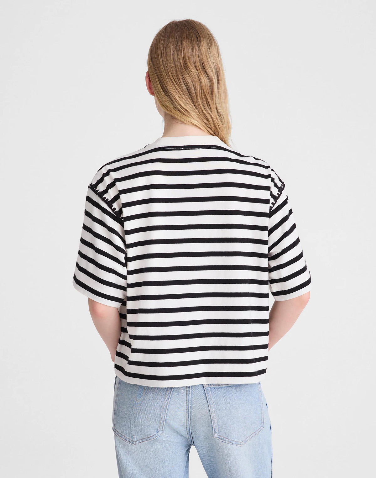 Madewell The Boxy Crop Tee in Allday Jersey Black To White Stripe