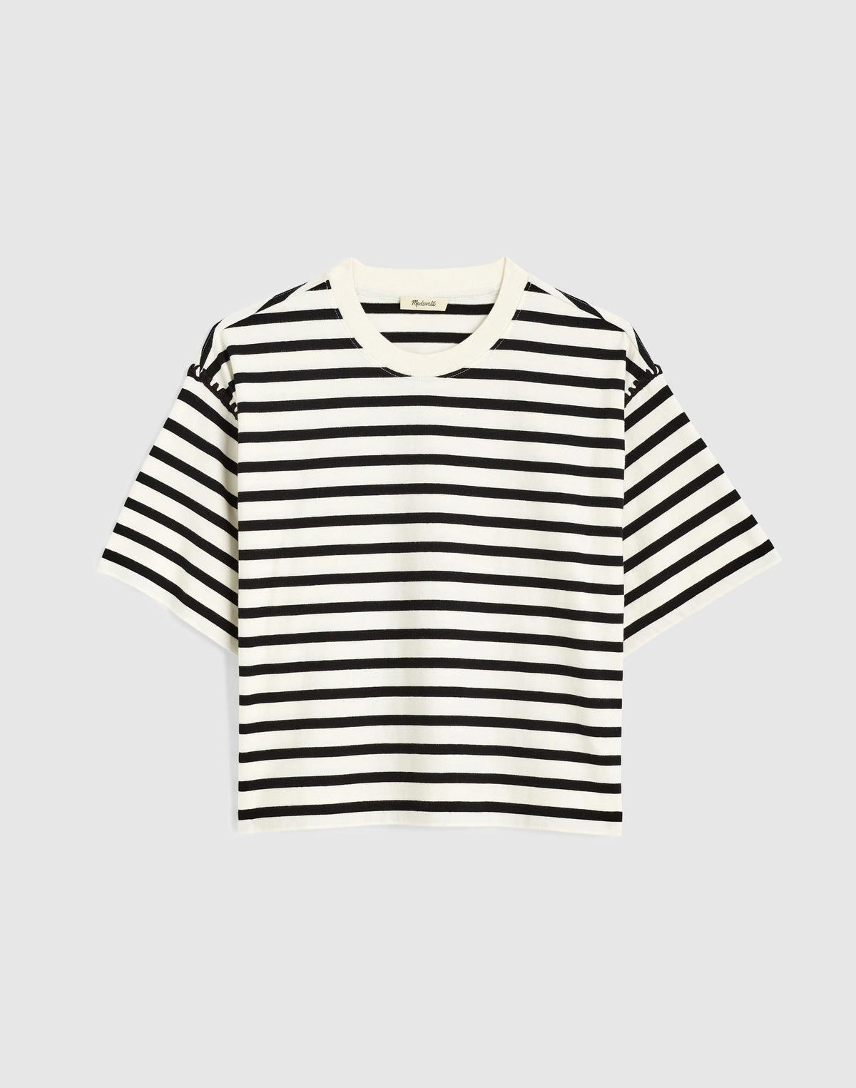Madewell The Boxy Crop Tee in Allday Jersey Black To White Stripe
