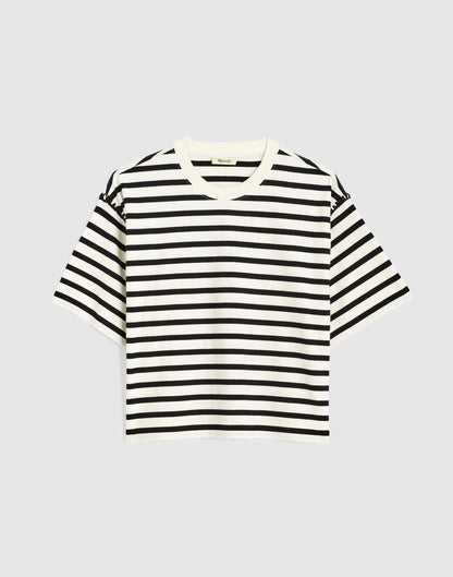 Madewell The Boxy Crop Tee in Allday Jersey Black To White Stripe