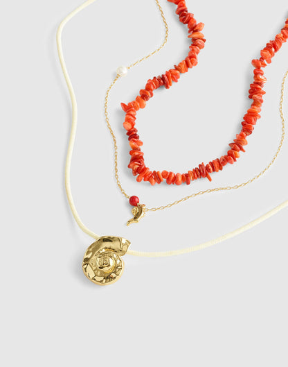 Madewell Three-Pack Puka Shell Necklace Set Enamel Red