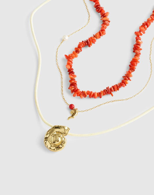 Madewell Three-Pack Puka Shell Necklace Set Enamel Red
