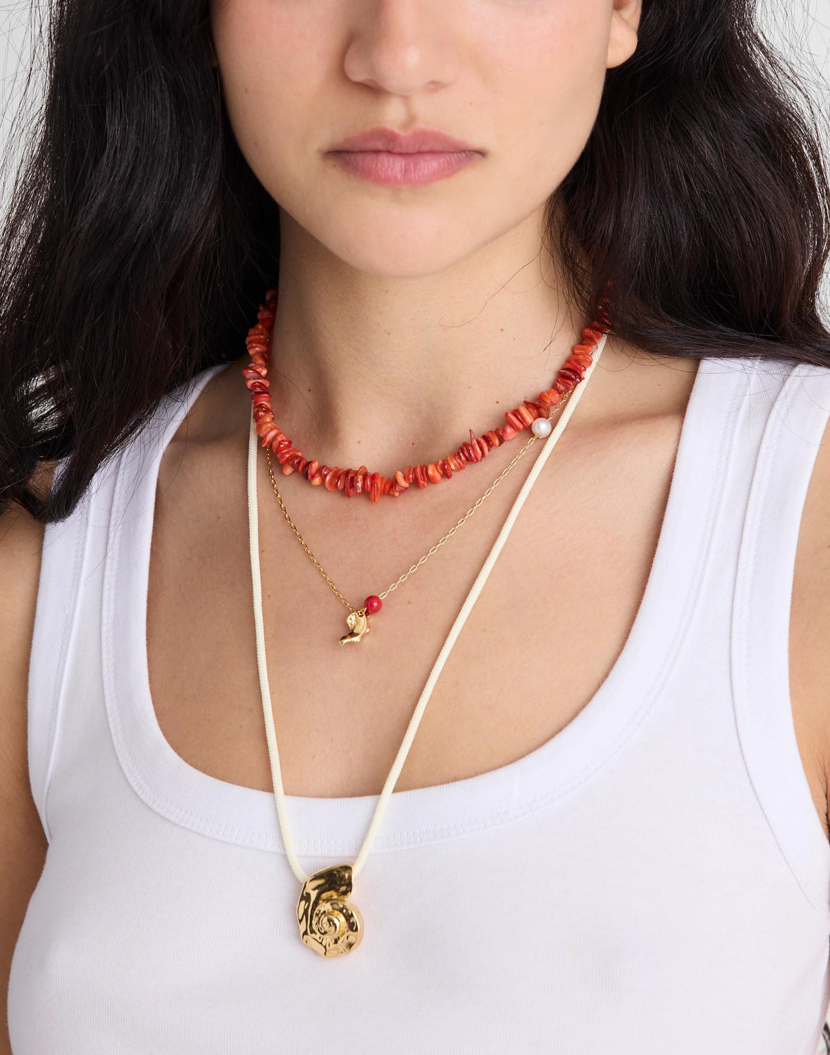 Madewell Three-Pack Puka Shell Necklace Set Enamel Red