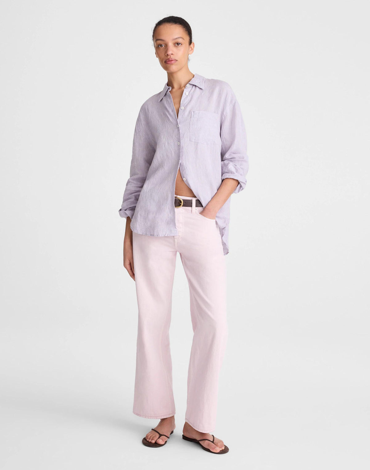Madewell The Easy Shirt in 100% Linen Lilac Chambray