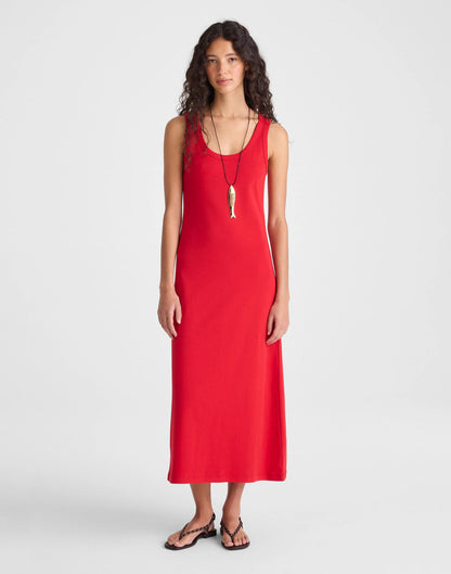 Madewell Scoopneck Tank Maxi Dress in Compact Cotton Varsity Red