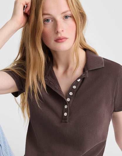 Madewell Shrunken Polo in Cotton Pique Dark Brown