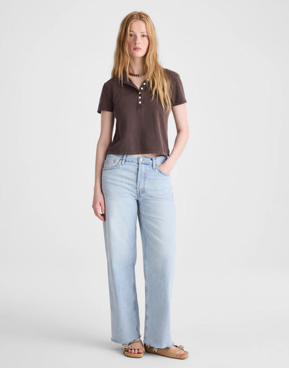 Madewell Shrunken Polo in Cotton Pique Dark Brown