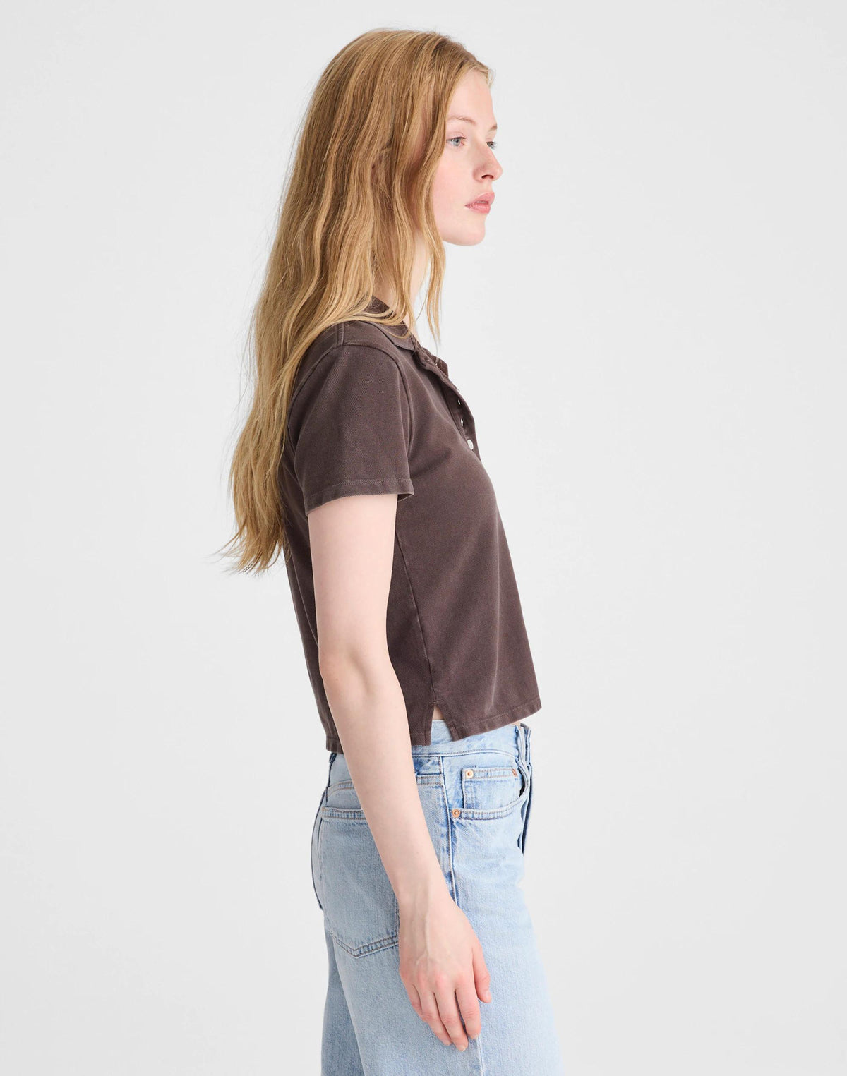 Madewell Shrunken Polo in Cotton Pique Dark Brown