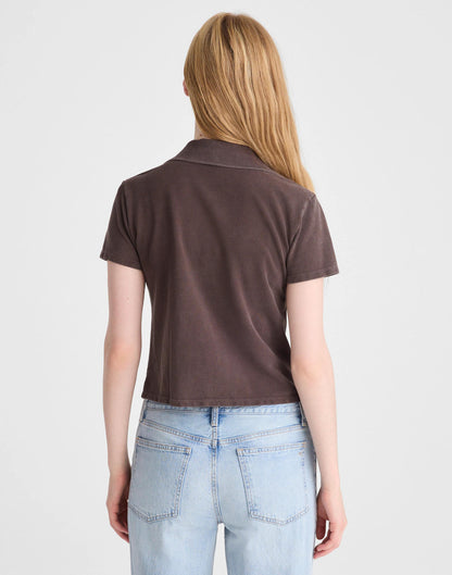 Madewell Shrunken Polo in Cotton Pique Dark Brown